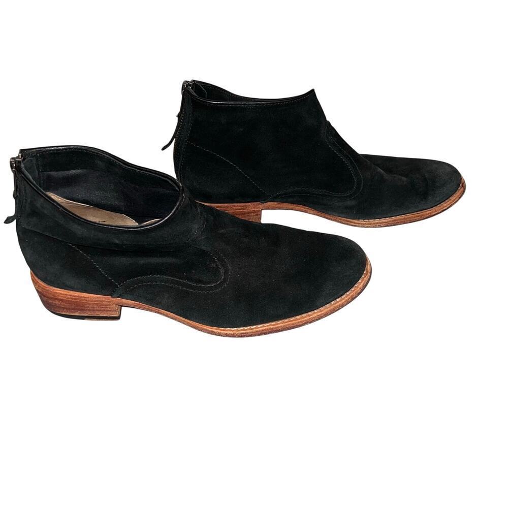 Johnston Murphy 9.5 Womens black leather suede‎ rear zip grunge Y2K ankle bootie